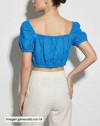 Top azul klein lino