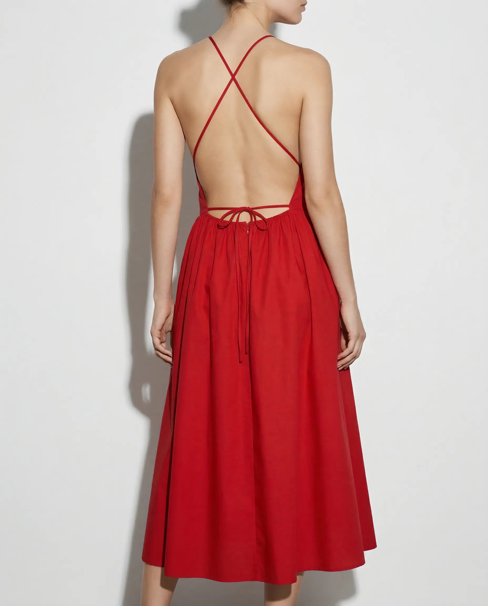 Vestido largo rojo de popelina