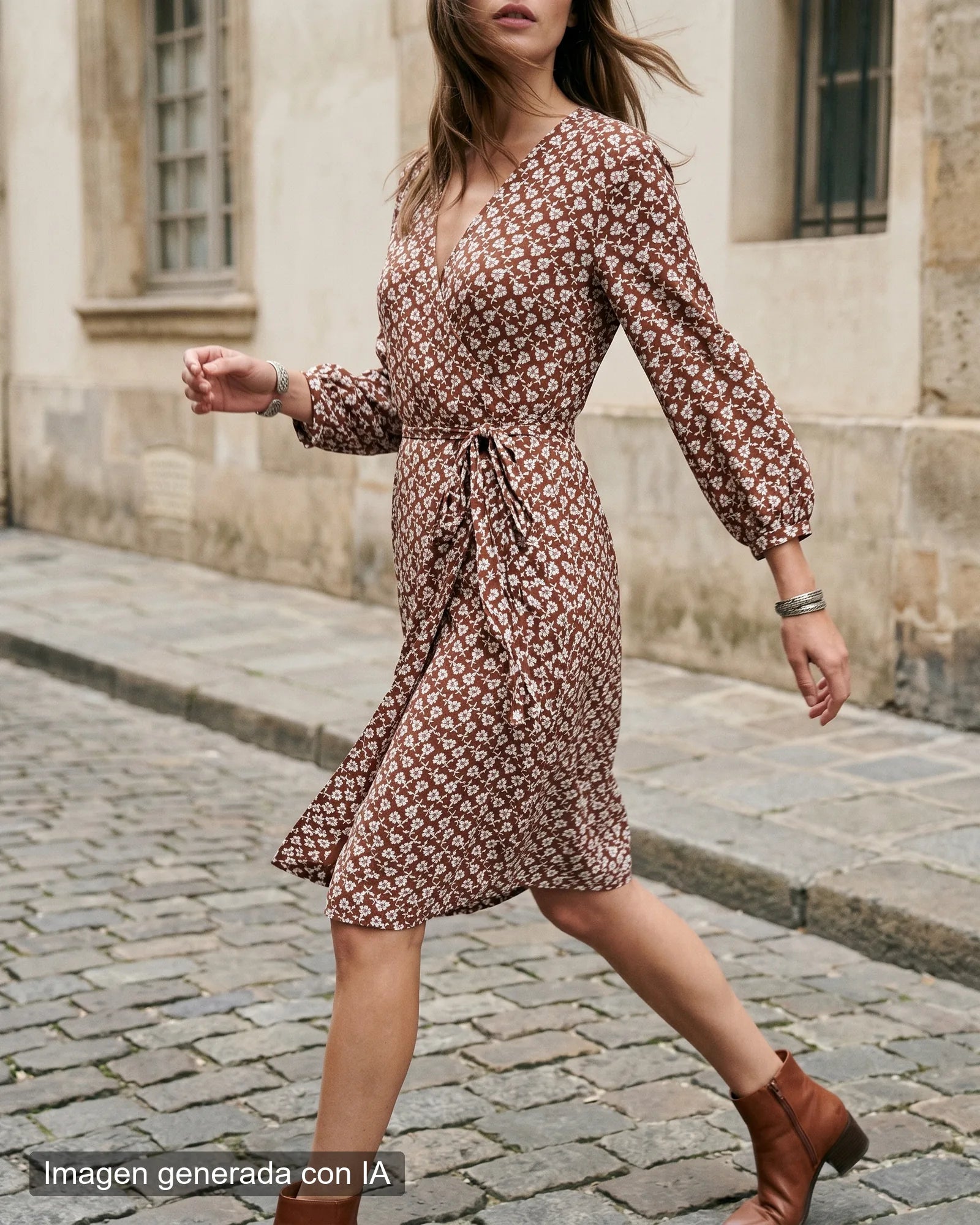 Vestido cruzado marrón florecitas
