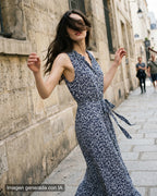 Vestido largo florecitas azules