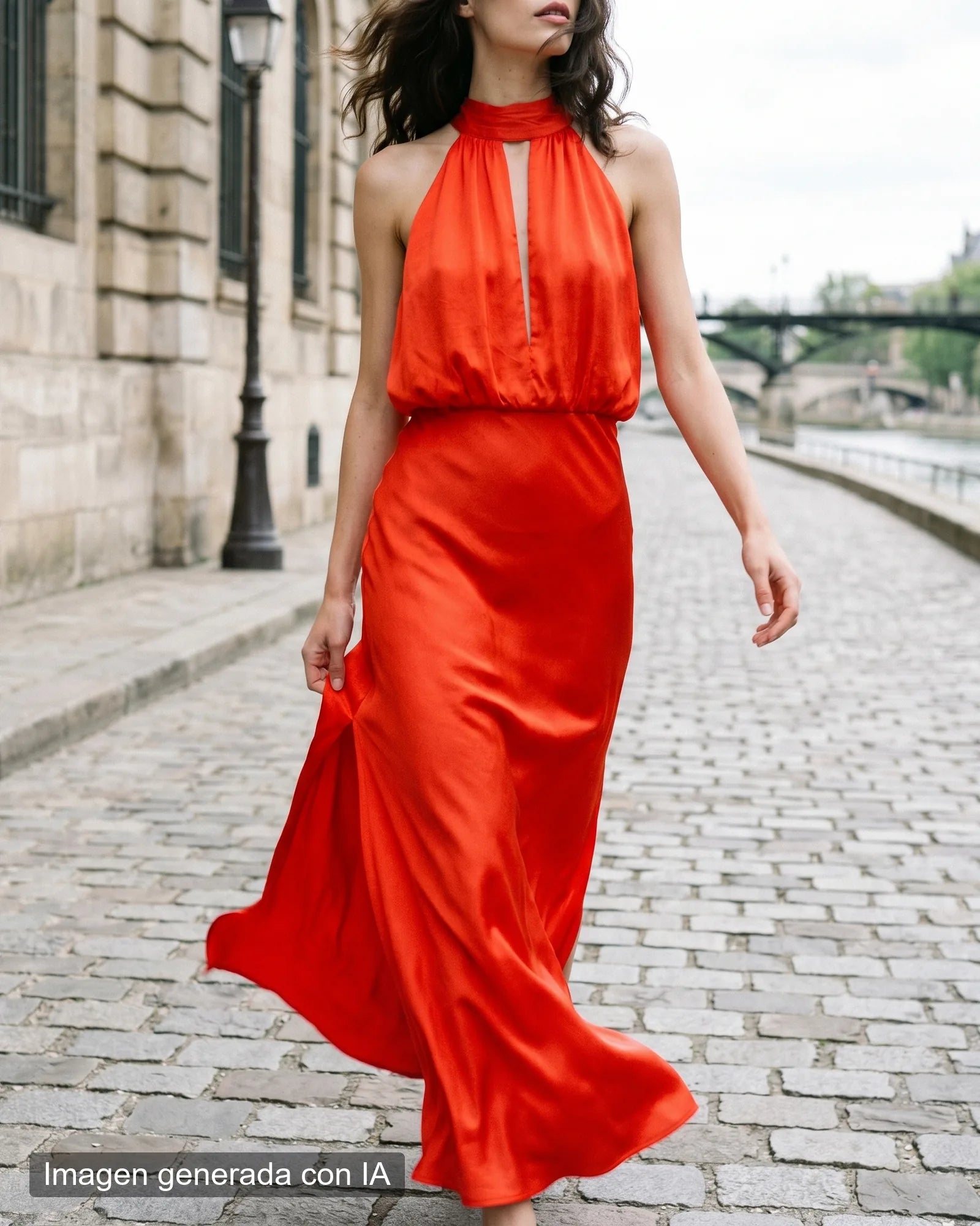 Vestido largo satinado naranja