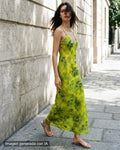 Vestido largo lino verde limón