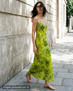 Vestido largo lino verde limón