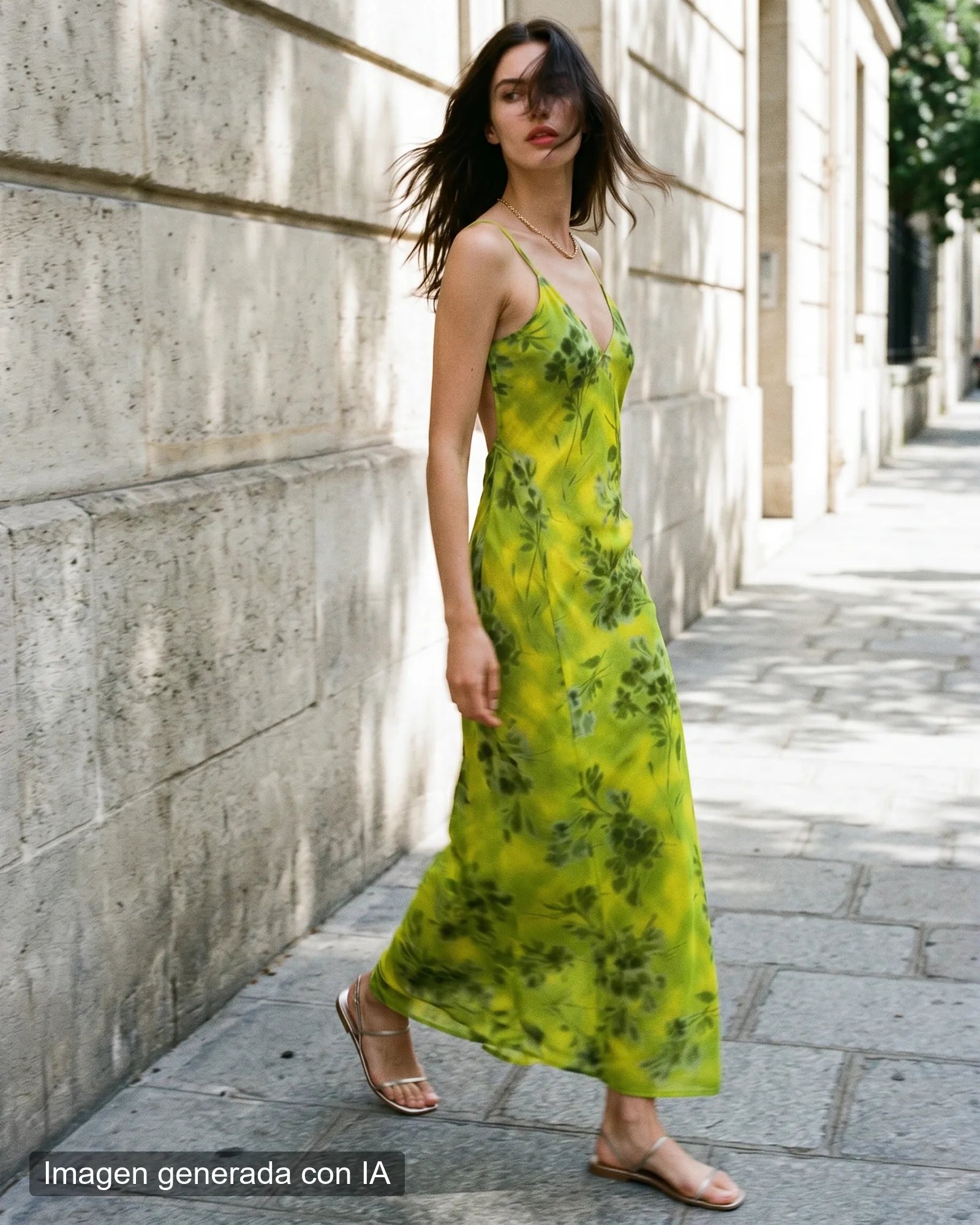 Vestido largo lino verde limón