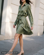 Vestido verde satinado lunares