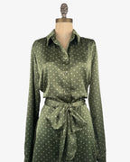 Vestido verde satinado lunares