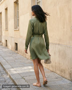 Vestido verde satinado lunares
