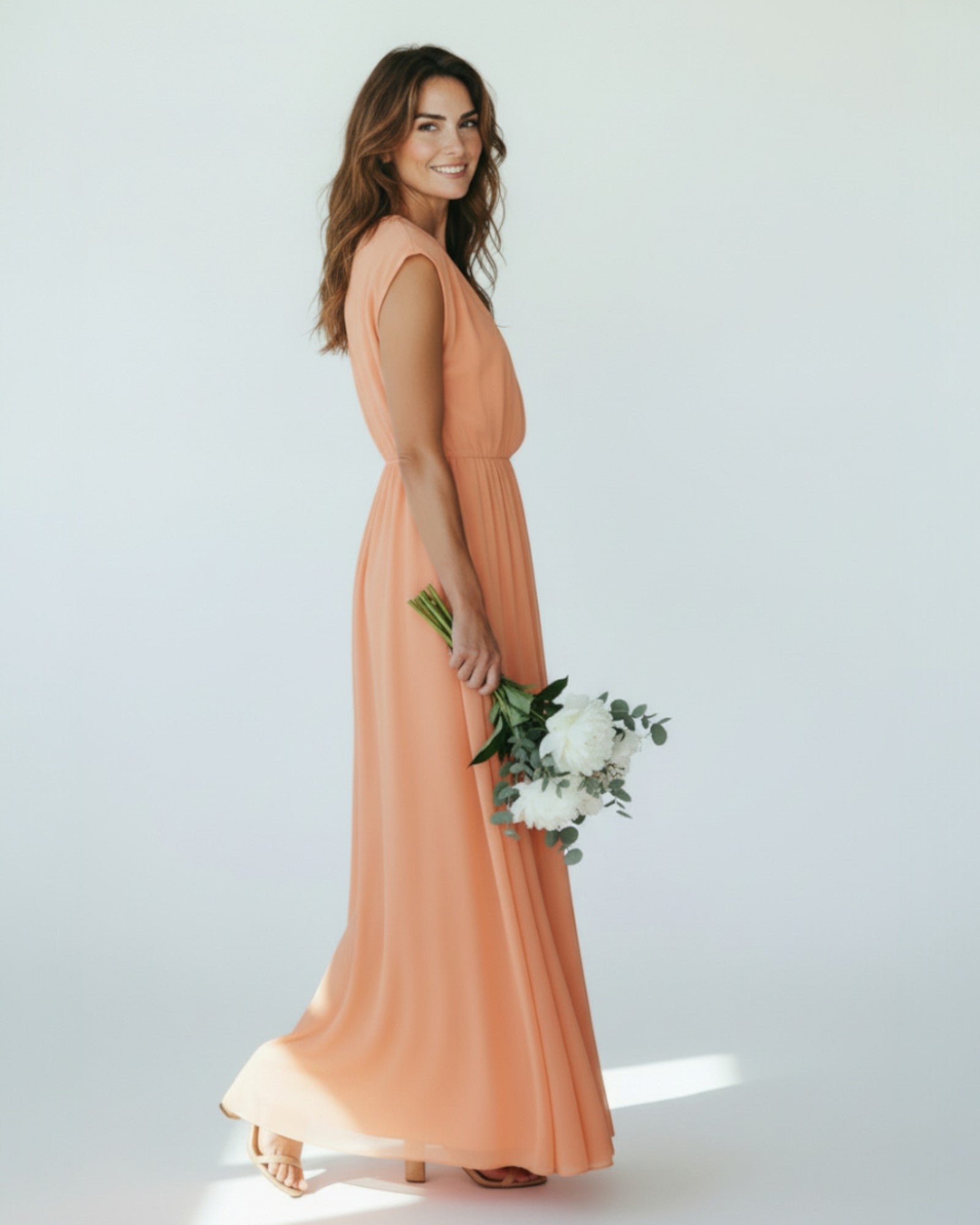 Vestido largo salmón de gasa